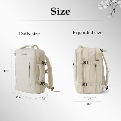 Travel Backpack, Expandable Large Capacity Business Work, Water Repellent Carry On Daypack with USB Charging Port, Fit 17 Inch Laptop, Bag for Men and Women, Beige - color: Beige