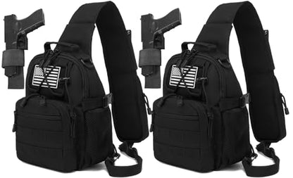 Small Tactical Holster Sling Backpack Accessories Shoulder Pouch Water Bottle & Radio Holder Crossbody Bag for Men - color: Black 2 Packs