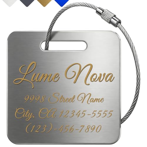 Personalized Engraved Aluminum Luggage Tags 2x2 Inch, Silver Custom Metal Travel ID Tags for Suitcase Backpack Bag Luggage Identifiers - color: Silver