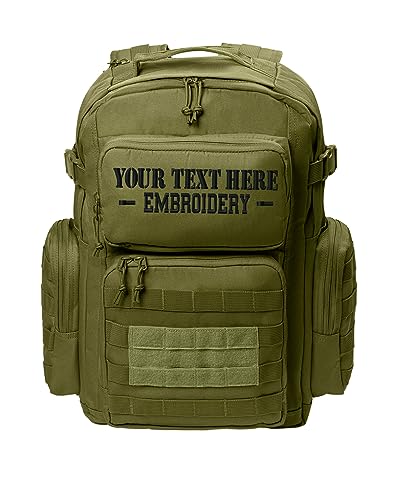 Tactical Gear bag Heavy Duty Duffel Gym bag/Tactical Backpack Custom Embroidered with your own text (Olive Drab Green Backpack) - color: Olive Drab Green Backpack