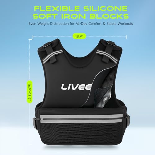 Weighted Vest, 8-14lb/9-15lb/11-20lb/20-32lb Silicone Soft Iron Adjustable Weight Vest for Women Men with 6 Removable Blocks, Shoulder & Waist Adjustable Workout Vest for Training Walking Yoga - size: 20-32lbs
