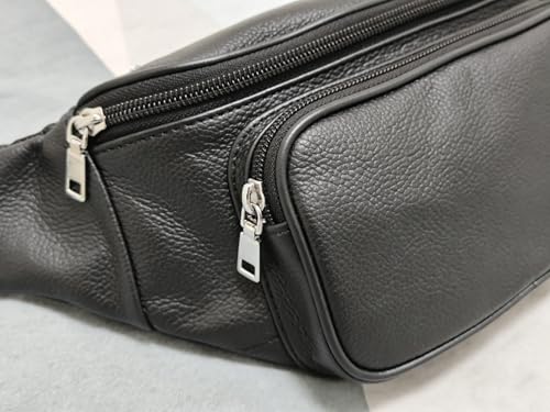 large 3 Pockets Leather Fanny Pack Travel Waist packs Waist Pack Suitable for Outdoor Mountaineering Travel Camping Cycling Running etc Fanny packs (Black) - color: Black 381 model