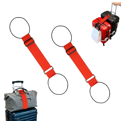 Luggage Straps for Suitcases，Multi-Use Strong Adjustable Luggage Connector Straps, Durable, Waterproof, Bungee Straps，Travel Suitcase Essential Travel Essentials (red 2PCS) - color: 2Pcs Red