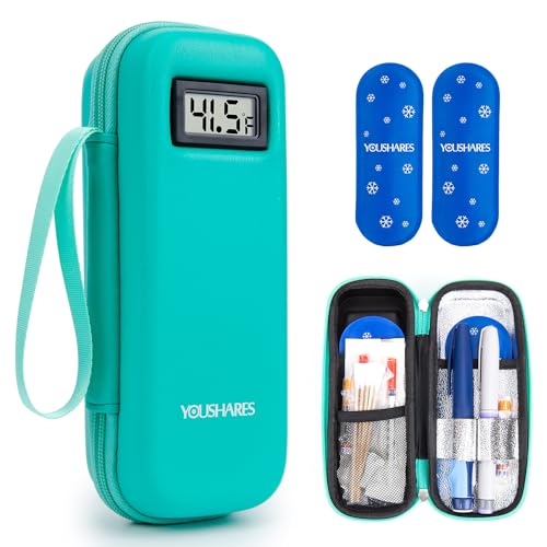 YOUSHARES Insulin Cooler Travel Case with Temperature Display - Refrigerated Medicine Cooling Bag with 2 TSA Approved Ice Pack, Medication Pen Diabetic Supplies Organizer for Trip and Daily - color: 02 Green