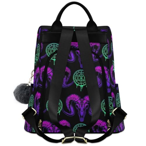 MNSRUU Women Backpack Purse Mystical Ram Skull Backpack for Women Anti-theft Shoulder Bag Carry On Backpack Lightweight Rucksack Fashion Travel Ladies Bags - color: Goth 18