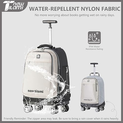 NEW TILAMI 19 Inch Rolling Backpack with 360 Rotating Universal Wheel, Large Organizer Compartments, Adjustable Handle, Carry on for School Students Business Travel, White Clear Shadow - color: White