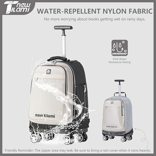 NEW TILAMI 19 Inch Rolling Backpack with 360 Rotating Universal Wheel, Large Organizer Compartments, Adjustable Handle, Carry on for School Students Business Travel, White Clear Shadow - color: White