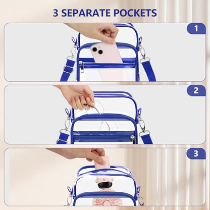 Blvornl Clear Crossbody Bag with Adjustable Shoulder Strap, Stadium Approved PVC Purse Bag, Messenger Bag - color: Blue, size: Small