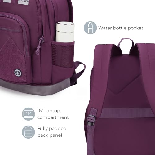 Swissdigital Design Big Student Laptop Backpack with Fun Personalized Patches For College Boy & Girl, Middle High School Teen Bookbag Cool Travel Daypack Purple - Includes 3 Patches | SD1718-51 - color: Dark Purple