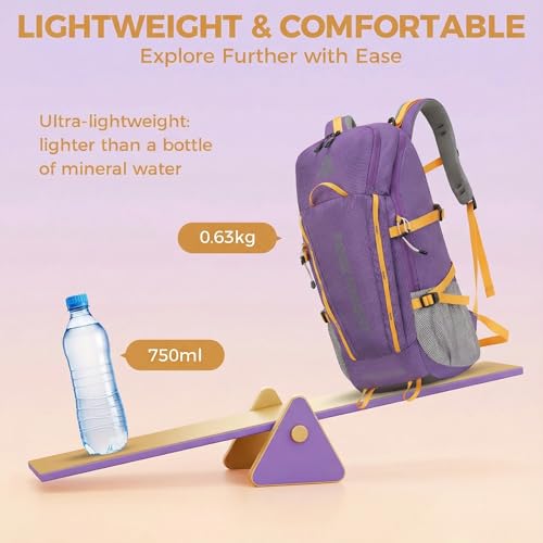 Bseash 45L Waterproof Hiking Camping Backpack with Rain Cover, Outdoor Sport Travel Bag Daypack for Climbing Skiing Cycling (Purple) - color: Purple