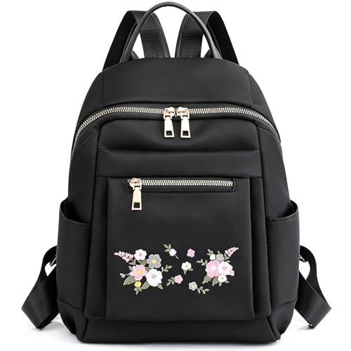Travel Backpack Purse for Women Ladies Small Casual Daily Daypack, Water-Resistant Mini Fashion Cute Bookbag for Woman Lady, Lightweight Anti-theft Trendy Shoulder Handbag Satchel Bags, Black