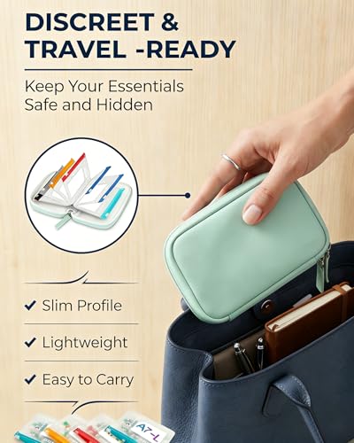 Waterproof Pill Pouch Set-14pcs Bags Inside,A8 Waterproof Pill Organizer Set,Travel Medicine Organizers,Leakproof Reusable Zippered Storage Case for Fish Oils, Vitamins(Green)