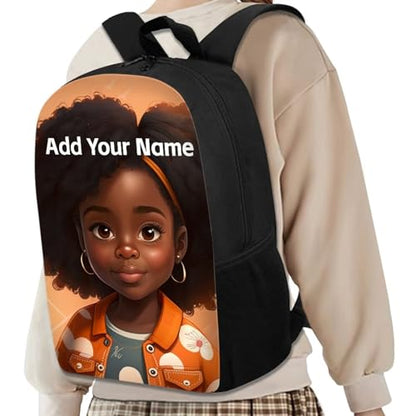 Personalized Bookbag for Kids Elementary/Kindergarten School Bag African Backpack Girls 10-12/8-10 Custom Name Schoolbag for Camping - color: African Black Girl-27