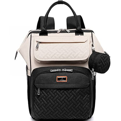 BabbleRoo Diaper Bag Backpack, Multifunction Nappy Changing Bag with Changing Pad, Stroller Straps & Pacifier Case, Unisex Stylish Travel Back Pack for Moms & Dads – Apricot & Black - color: Black & Apricot