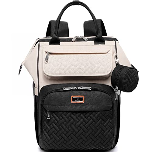 BabbleRoo Diaper Bag Backpack, Multifunction Nappy Changing Bag with Changing Pad, Stroller Straps & Pacifier Case, Unisex Stylish Travel Back Pack for Moms & Dads – Apricot & Black - color: Black & Apricot