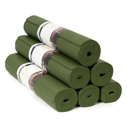 Voyage Yoga Mat, 6 Pack, 72" x 24" Professional Studio and Gym Bulk Yoga Mats, 5mm Thick, Durable, Anti-Tear, Non Slip Fitness and Exercise Mats - color: Olive Green