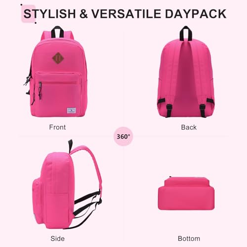 VX VONXURY Backpack for Men Women, Lightweight Kids School Bag, Classic Basic Laptop Bookbag for College Work Travel Hiking - color: Dark Pink