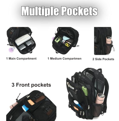 Mesh Backpack for Girls Boys, Heavy Duty Semi-Transparent Bookbag Womens Mens Backpacks for School, Beach, Swimming—Black - color: Black