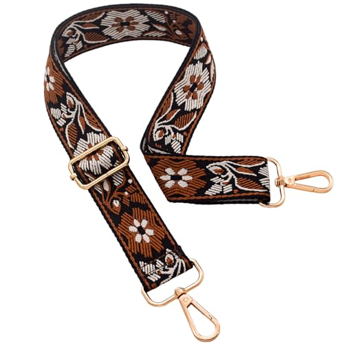 Replacement Purse Strap Shoulder Strap Adjustable Crossbody Strap for Women Crossbody Wide Shoulder Bag - color: Brown Floral-gold Metal