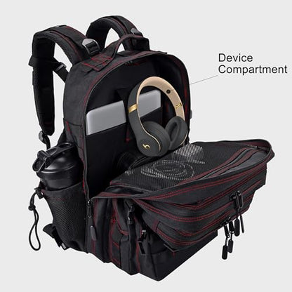 LHI Military Tactical Backpack for Men and Women 45L Army 3 Days Assault Pack Bag Large Rucksack with Shoe Compartment - Black red line - color: 1.21 Shoe Compartment（black Red Line）