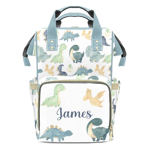 Dinosaur Personalized Name Nappy Bag Large Capacity Baby Diaper Bags, Color Green Monogram Daypack Custom Name Backpack Casual Daypack Bag Gifts for Nephew Son Grandson - color: Green Dinosaur 01