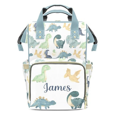 Dinosaur Personalized Name Nappy Bag Large Capacity Baby Diaper Bags, Color Green Monogram Daypack Custom Name Backpack Casual Daypack Bag Gifts for Nephew Son Grandson - color: Green Dinosaur 01