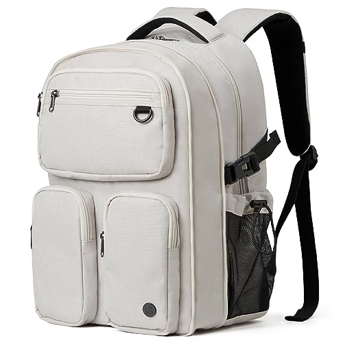 mixi Large Expandable Travel Laptop Backpack, Lightweight Durable College Bookbag Men Woman 15.6" Computer Bag, Water Resistant Outdoor Hiking Backpacks With Multifunction Pockets, Beige - color: Beige Expandable