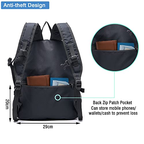 YZAOLL 20L Small Hiking Backpack Lightweight Day Packs, Packable Backpack for Women Men Travel Camping Vacation,Gray - color: A-20l-gray