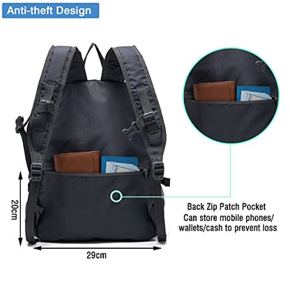 YZAOLL 20L Small Hiking Backpack Lightweight Day Packs, Packable Backpack for Women Men Travel Camping Vacation,Gray - color: A-20l-gray
