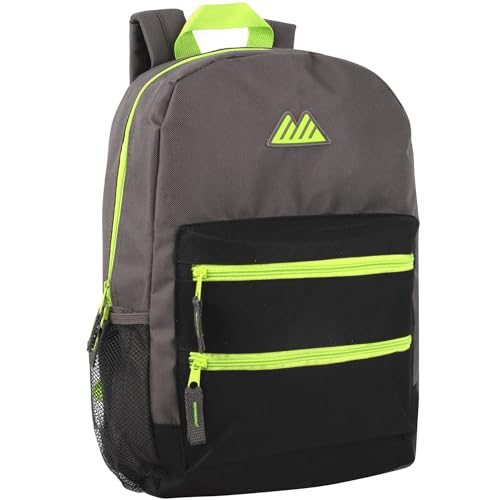 Summit Ridge Colorful Big Backpack for School Kids, Multi Pocket Backpack for Elementary, Middle School Girls, Boys with Padded Straps (Grey/Black) - color: Grey/Black