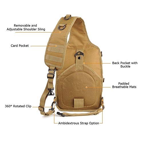 HAOMUK Tactical Sling Bag Pack Military Rover Shoulder Sling Backpack EDC Molle Assault Range Bag - color: Khaki