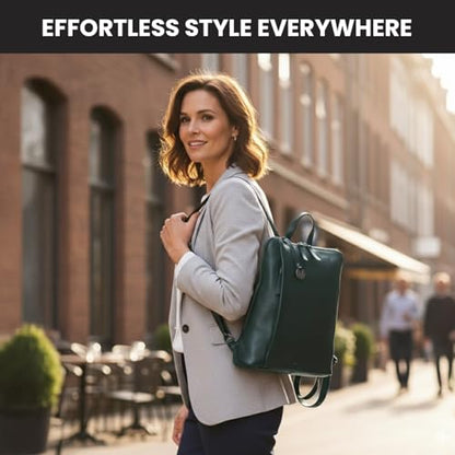 12.5 Inch Genuine Leather Backpack for Women and Men, Grey Leather Backpack with Adjustable Shoulder Strap - color: Grey