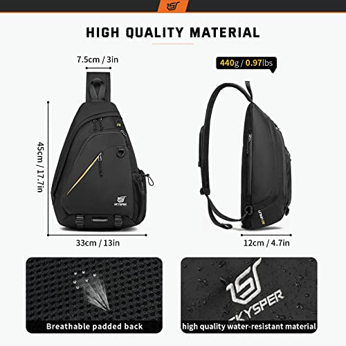 SKYSPER Sling Laptop Bag (Up to 13 Inch) - 18L Crossbody Sling Backpack Travel Shoulder Bag Hiking Daypack for Men Women(Black) - color: Black
