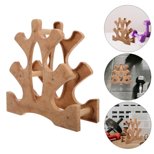 IMIKEYA Three-tier Wooden Dumbbell Rack Stand for Home Gym Organization, Compact Weight Storage Shelf with Kettlebell Saddle, Space-saving Fitness Equipment Holder for Strength Training