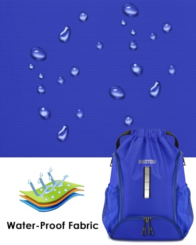 BROTOU Soccer Drawstring Backpack, Basketball Bag, Volleyball Football Bags with Ball and Shoe Compartment - color: Blue