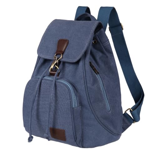 Stylish Canvas Backpack for Women Travel Daypack Trendy School Bag with Spacious Storage - color: Lake Blue