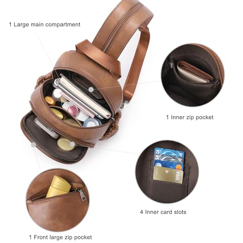 CLUCI Sling Bag for Women Leather Women's Backpack Small Convertible Backpack Purse Crossbody Bag for Travel - color: 0-3 Brown