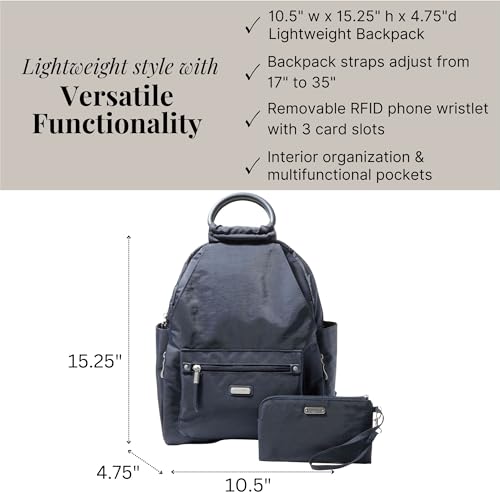 Baggallini All Day Backpack with RFID Phone Wristlet - Lightweight Travel Backpack for Women - color: French Navy