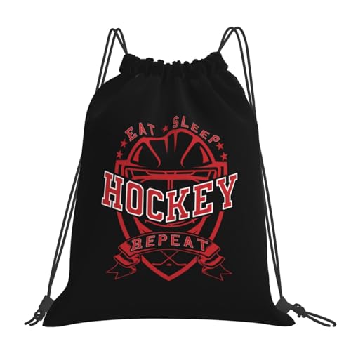 Eat Sleep Hockey Repeat Unisex Drawstring Backpack Bag Sport Gym Travel Swim Sackpack - color: Eat Sleep Hockey Repeat