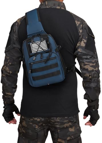 Small Tactical Holster Sling Backpack Accessories Shoulder Pouch Water Bottle & Radio Holder Crossbody Bag for Men - color: Navy Blue Dark Blue