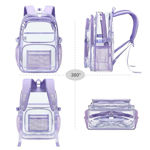 abshoo Large Heavy Duty Girls Clear Backpack for School Bookbag Transparent Multi Pocket Backpacks for Women (Purple) - color: Purple