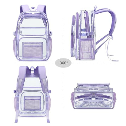 abshoo Large Heavy Duty Girls Clear Backpack for School Bookbag Transparent Multi Pocket Backpacks for Women (Purple) - color: Purple