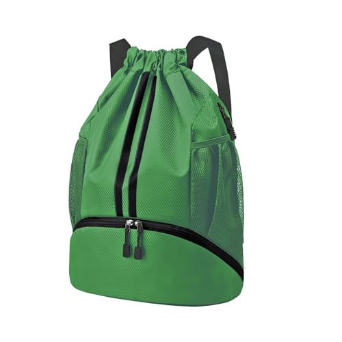 Hoedia Sports Drawstring Backpack - String Swim Gym Bag with Shoes Compartment and Wet Proof Pocket for Women and Men, Dark Green - color: Dark Green, size: Medium