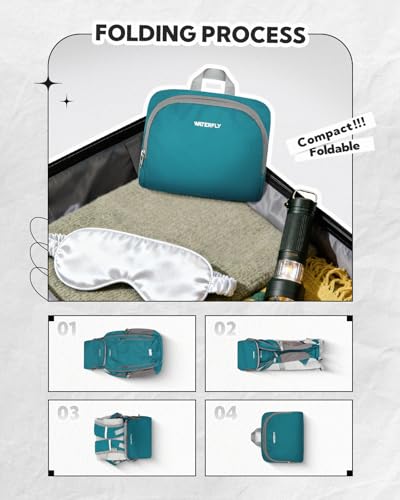 WATERFLY Lightweight Packable Backpack, 25L Small Foldable Travel Daypack | Multi-Pocket with Luggage Strap, Breathable Back Pad, Comfortable to wear, Easy to Fold, Compact Day Pack for Hiking Outdoor - color: Peacock Blue