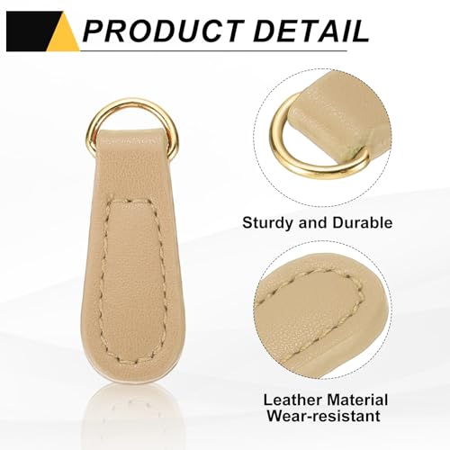 uxcell 6pcs Zipper Pull, 1.57 Inch Leather Zip Puller Zipper Replacement Repair Kit Head Handle for Luggage Clothing Jackets Backpacks Boots, Beige - color: Beige