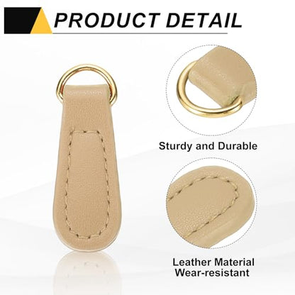 uxcell 6pcs Zipper Pull, 1.57 Inch Leather Zip Puller Zipper Replacement Repair Kit Head Handle for Luggage Clothing Jackets Backpacks Boots, Beige - color: Beige