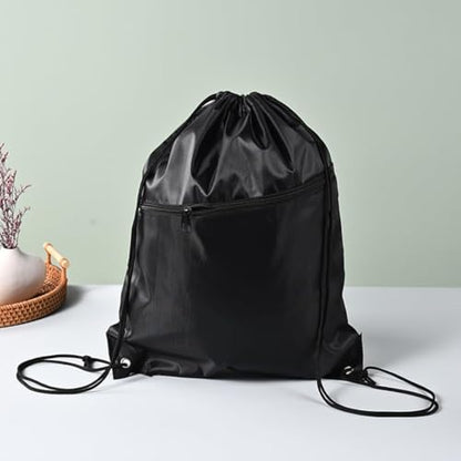 Drawstring Backpack Large Capacity with Zip Pocket and Adjustable Straps, Sport Shoulder Bag for Hiking, Gym and Outdoor, Black - color: Black