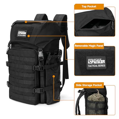 EXCELLENT ELITE SPANKER 40L Camping Hiking Backpack for Men and Women Tactical Military Backpack Large Rucksack Assault Pack Bag for Outdoor Camping, Hiking,Travel Backpacking(Black) - color: Black