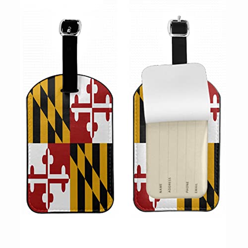 Maryland State Flag Travel Bag Tag State Banner Patriotic PU Leather Name ID Labels with Privacy Cover for Men Women Suitcase, 1 Pack - color: Maryland State Flag