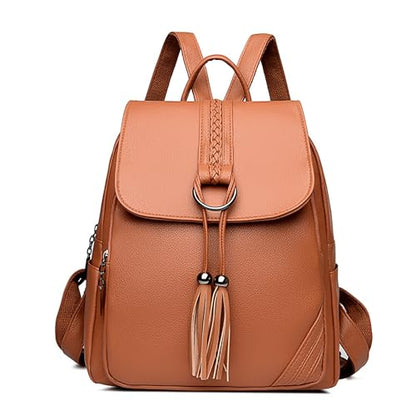 Women's Travel Backpack Leather Tassel Backpack Adjustable Shoulder Straps Casual Daypack Durable Bag Work Commute (Orange) - color: Orange